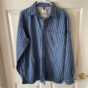 The North Face mens blue checkered plaid nylon button up casual shirt Sz M(1041)